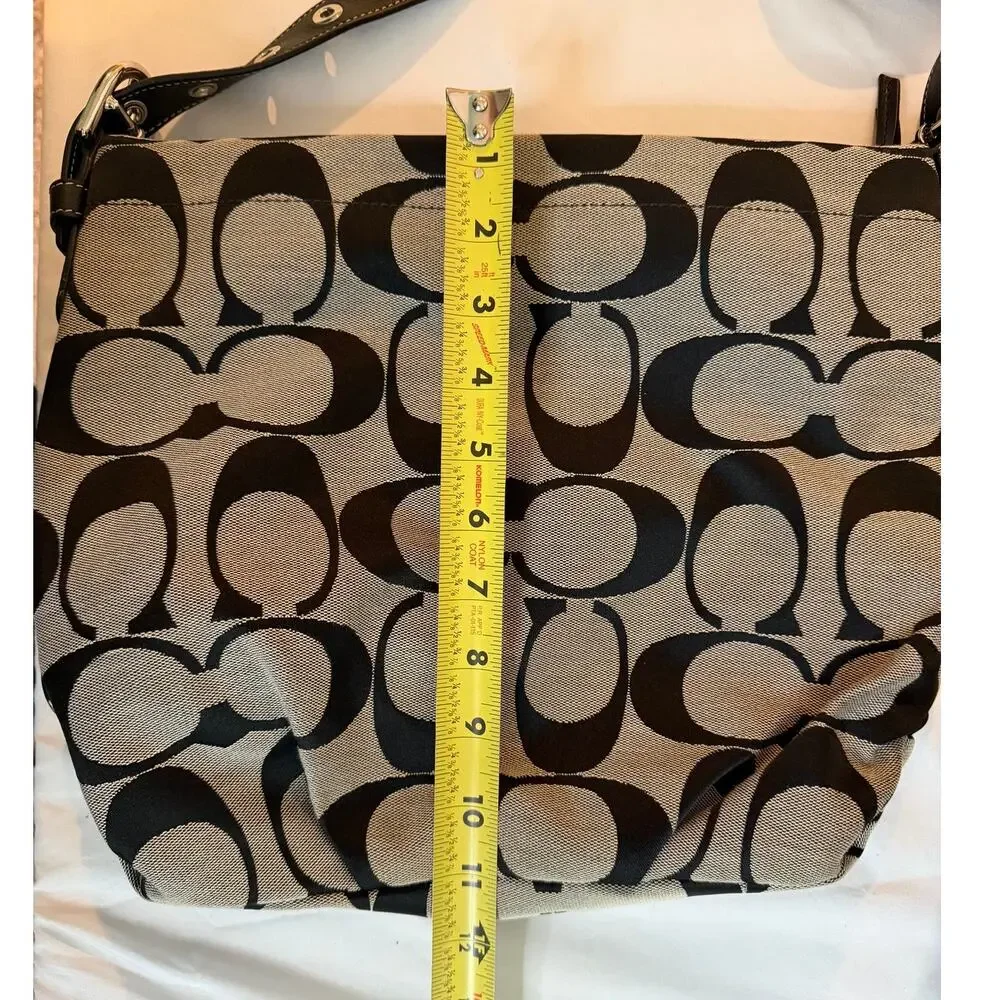 Coach Signature Canvas Shoulder Bag Black Gray Monogram Crossbody Purse Classic - Picture 10 of 15